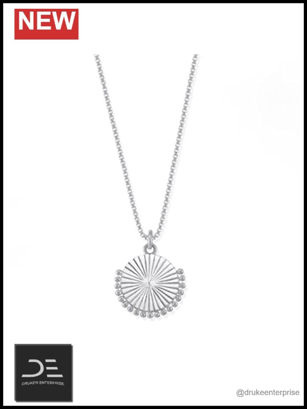 Sterling Silver Sunburst Coin Pendant Necklace 24 Inch Art Deco